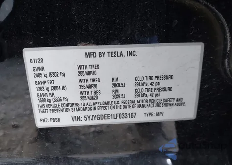 2020 Tesla Model Y Long Range Dual Motor All-Wheel Drive from USA, damaged, VIN 5YJYGDEE1LF033167